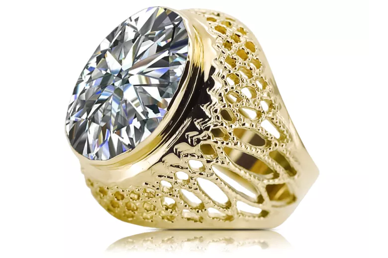 14K жълто злато Циркон Пръстен Винтидж крафт vrc089y